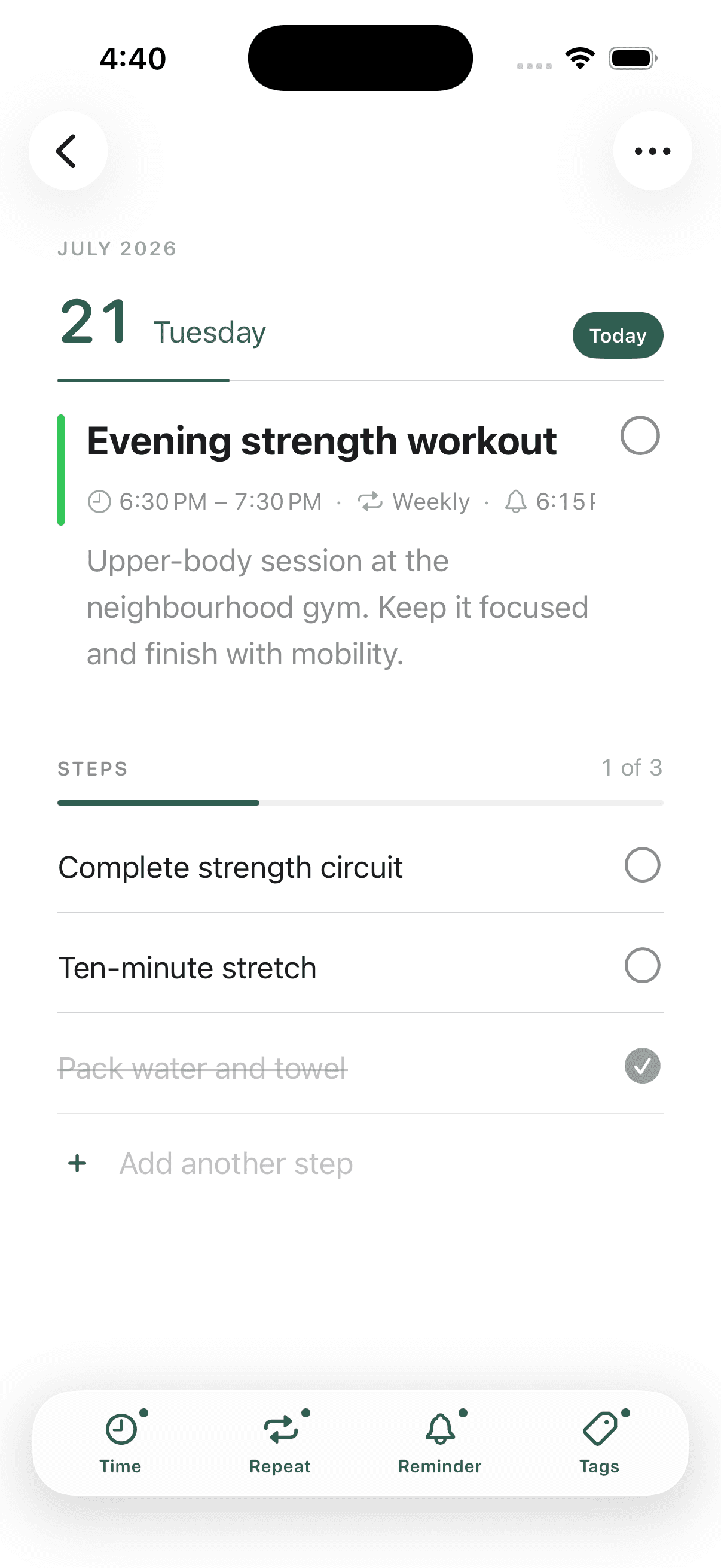 EverDay task detail view with metadata and steps